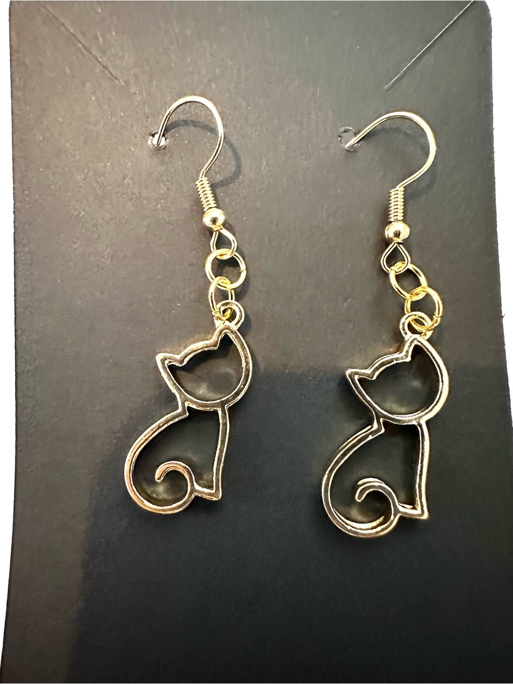 Gold Cat Silhouette Drop Earrings - Elegant Cat Outline